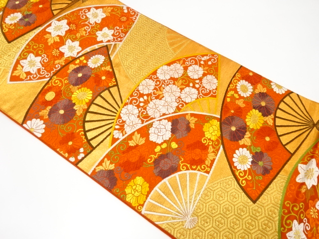 扇に花唐草模様織り出し袋帯